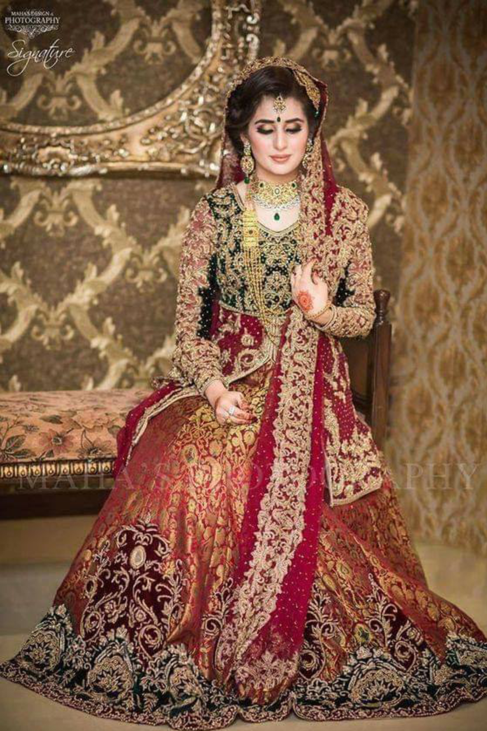 Red Pakistani Bridal Dress with Dupatta - Shafalie's Fashions