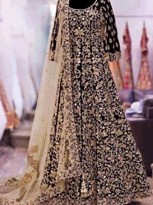 Custom Made Pakistani Wedding Dress In Black Color CODE: Bride-095