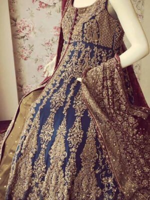 Custom Made Pakistani Wedding Dress In Royal Blue Color CODE: Bride-0101