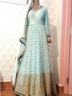 Custom Made Pakistani Wedding Dress In Royal Blue Color CODE: Bride-0167