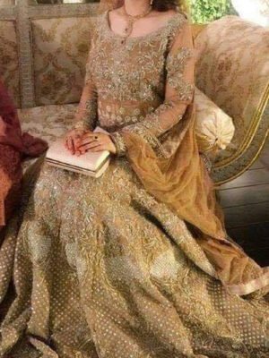 Custom Made Pakistani Wedding Dress In Golden Color CODE: Bride-0172