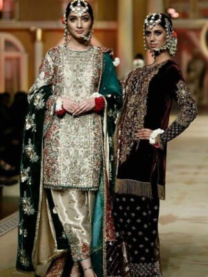 Custom Made Pakistani Wedding Dress In Golden Color CODE: Bride-0191