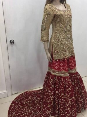 Custom Made Pakistani Wedding Dress In Golden Color CODE: Bride-085