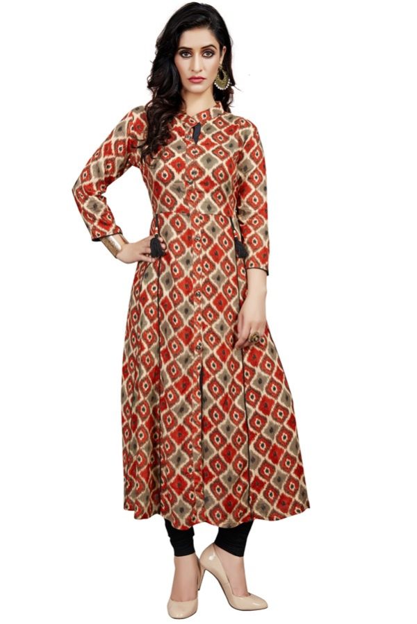 Brown Cotton A-Line Kurti | Leemboodi