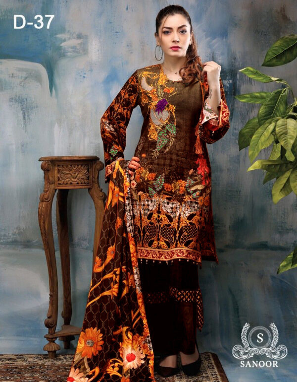 Sanoor Replica Dresses Three-Piece In Brown Over Khaddar D-37