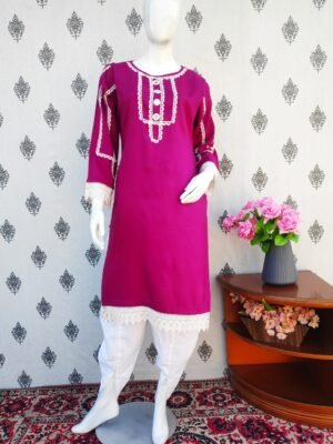 FFS Designer Stitched Dresses For Sale Two-Piece In Shocking Pink Color Over Lawn