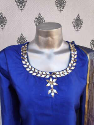 FFS Designer Dresses For Sale Three-Piece In Blue Color Over Katan Silk Fabric Code: FF-Mirror-01