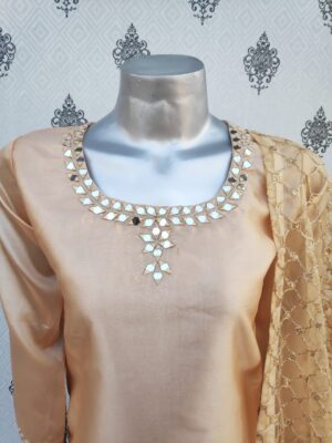 FFS Designer Dresses For Sale Three-Piece In Peach Color Over Katan Silk Fabric Code: FF-Mirror-03