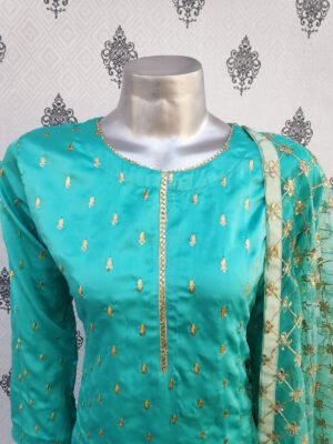 FFS Designer Dresses For Sale Three-Piece In Ferozi Color Over Silk Code: FF-Silk-04