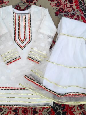 FFS Kids Designer Dresses For Sale Three-Piece In White Color Over Organza Code: FFS-Girls-003