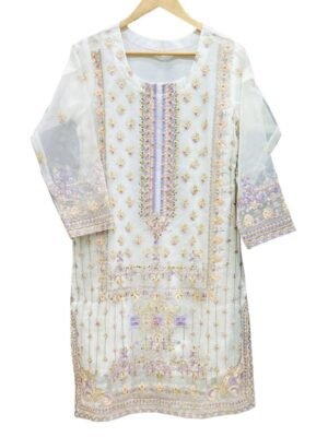 White Color Ready to wear Stitched Organza Pakistani Shalwar kameez with Hand Made & sequence embroidery Code: FS-24