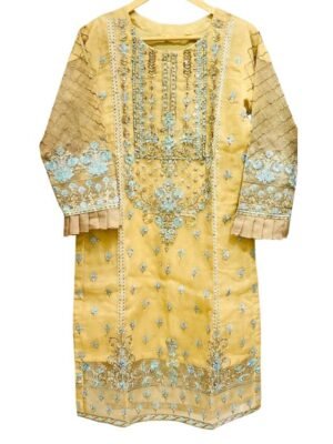 Lemon Color Ready to wear Stitched Organza Pakistani Shalwar kameez with Hand Made & sequence embroidery Code: FS-26
