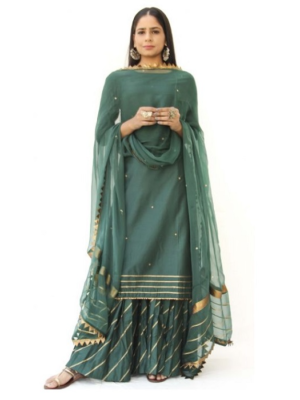 Sharara Kameez Silk Suit Over Nice Laces Designs at Daman and Sharara With Organza Embroidered Dupatta