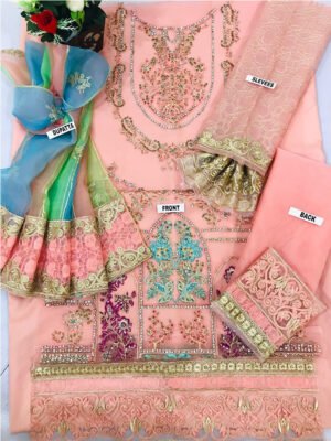 Pakistani Luxury Party Wear Salwar Kameez Over Heavy Embroidery On Shirt and Dupatta In Organza Fabric With Malia Trouser