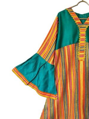 Pakistani/Indian Style In Multi Color In Marina Fabric Over Embellished With Laces At Front Neckline with Strips, Bottom of Sleeve and Daman