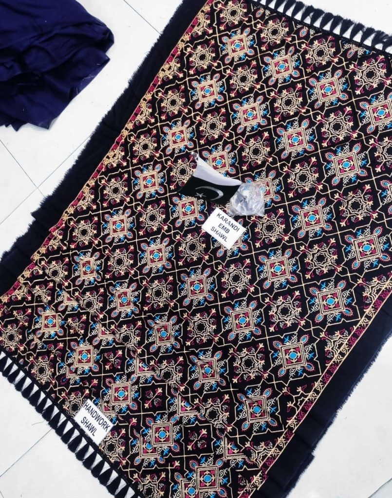 Dhanak Handmade Karandi Sequence Embroidered Shawl