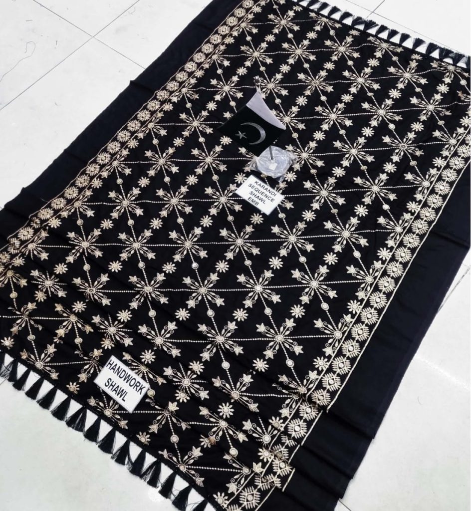 Dhanak Handmade Karandi Sequence Embroidered Shawl
