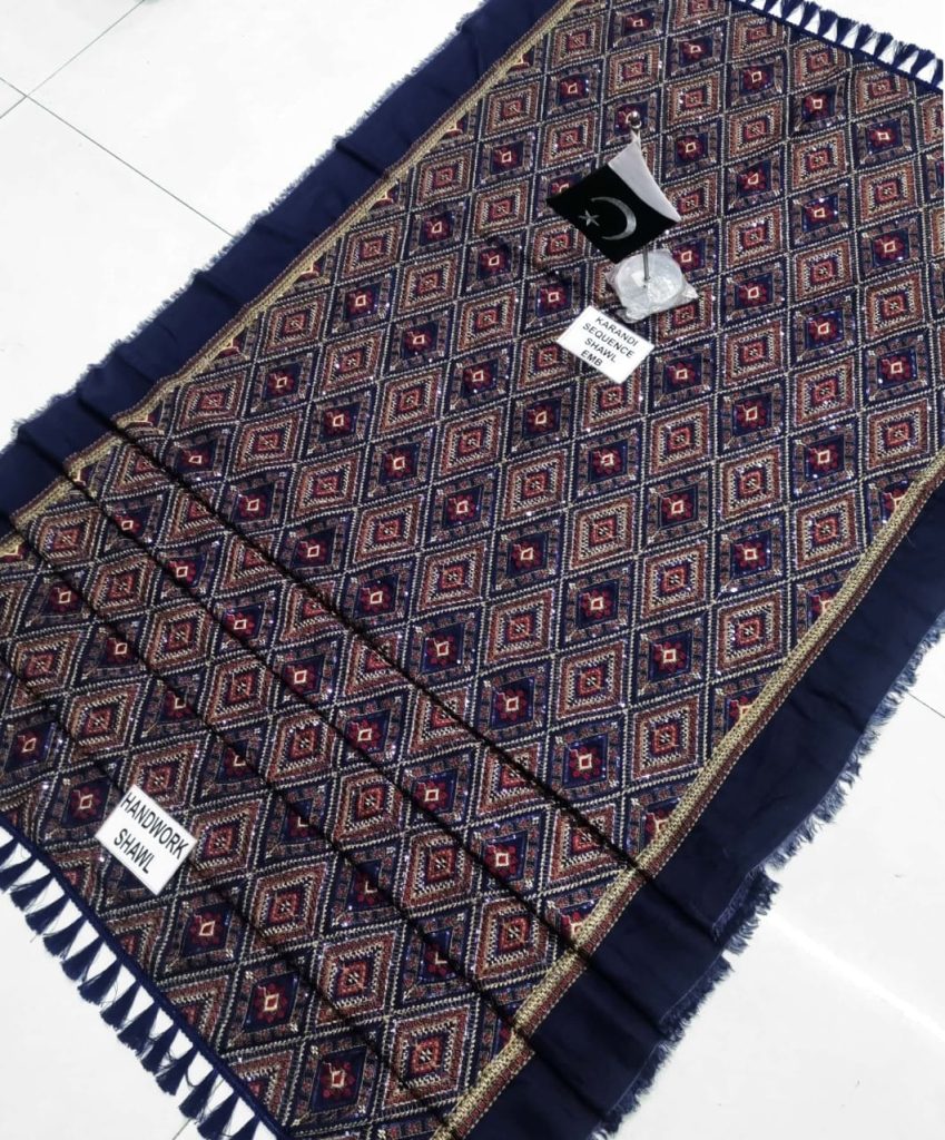 Dhanak Handmade Karandi Sequence Embroidered Shawl