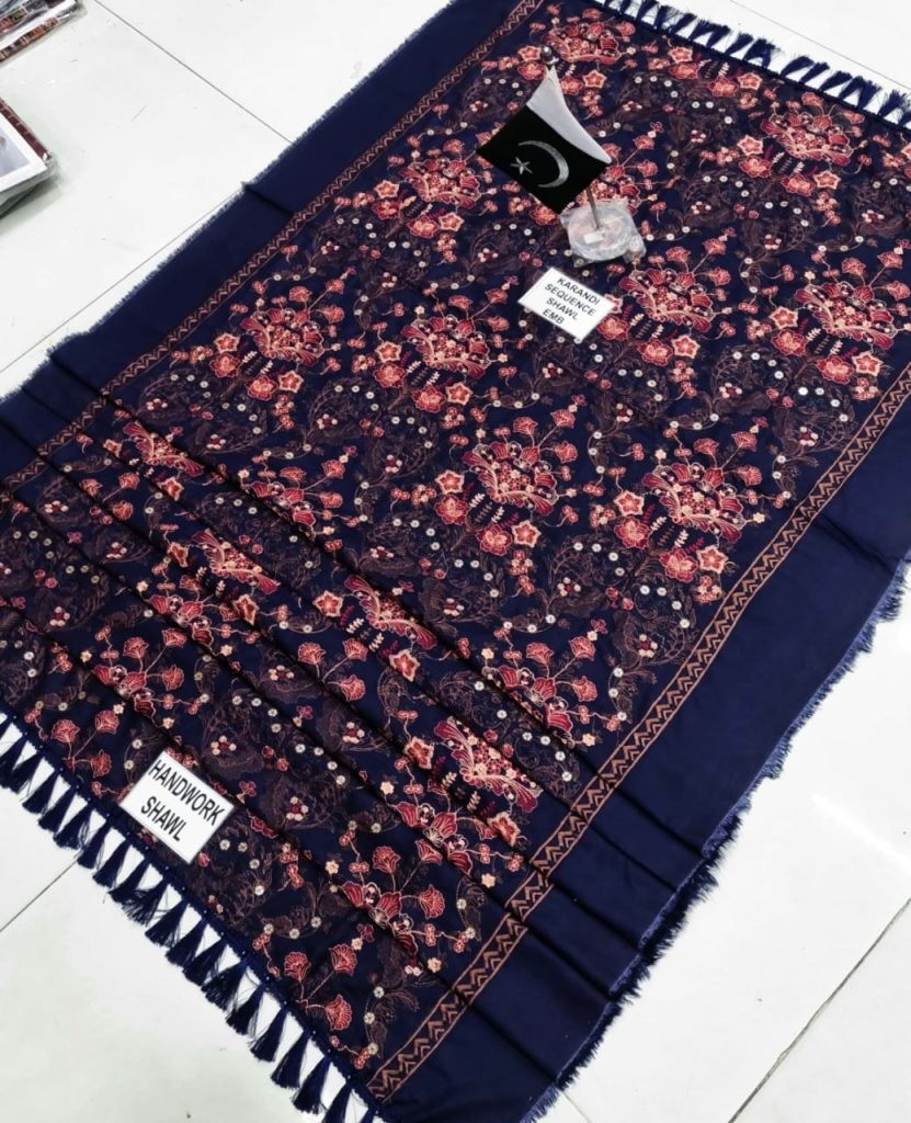 Dhanak Handmade Karandi Sequence Embroidered Shawl