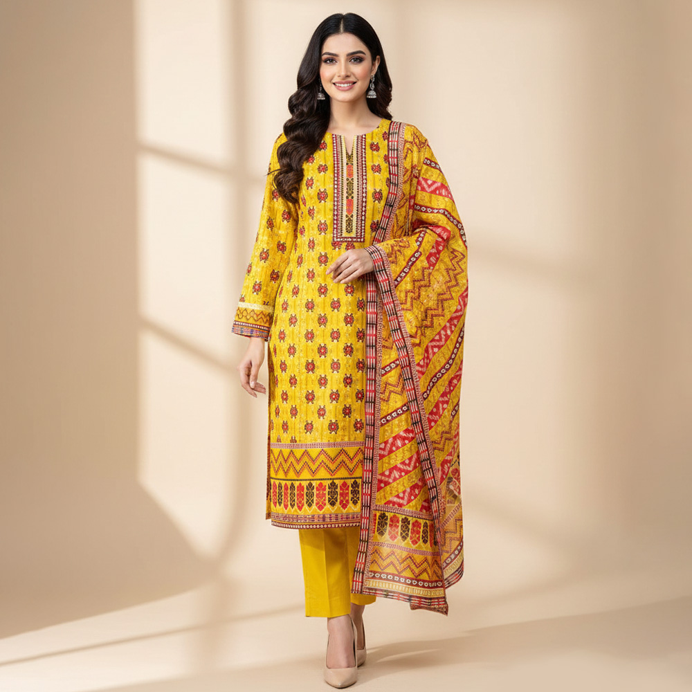 Yellow Wholesale Printed Lawn Suit