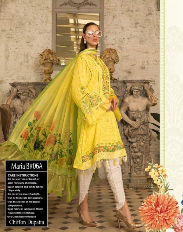 Yellow colored Maria B 3 Piece Lawn Suit Replica