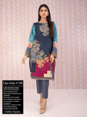 Blue Colored Edenrobe 3 piece lawn suit replica