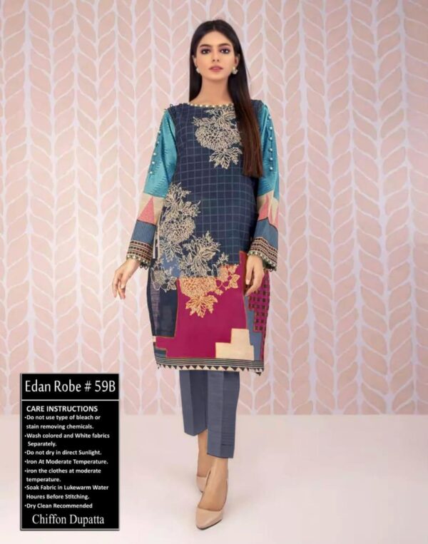 Blue Colored Edenrobe 3 piece lawn suit replica