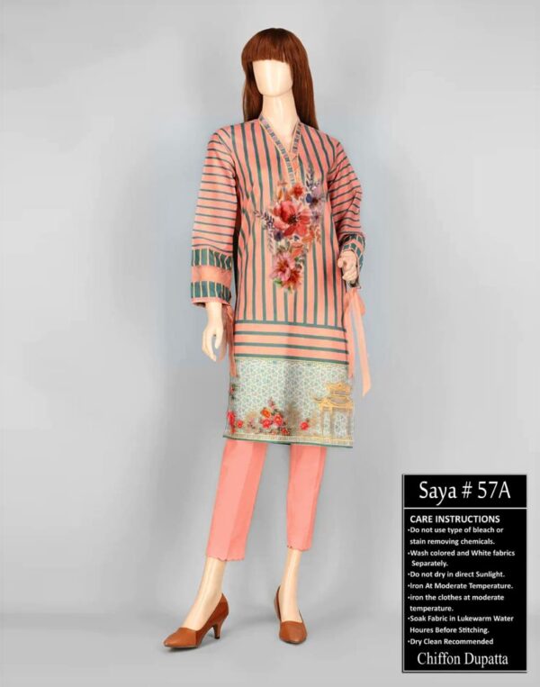 Peach colored saya 3 piece lawn suit replica