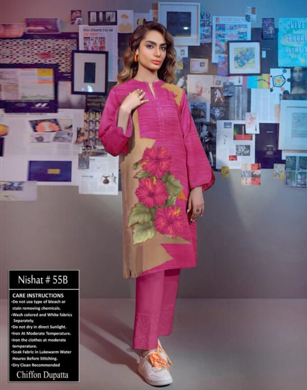 Pink Colored 3 piece nishat lawn suit replica