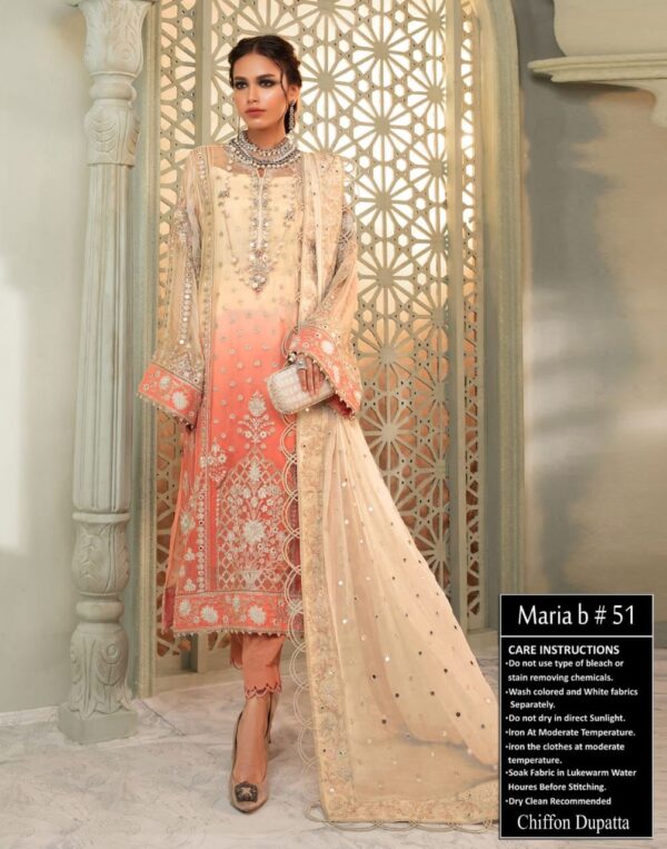 Peach color 3 piece maria b lawn suit replica