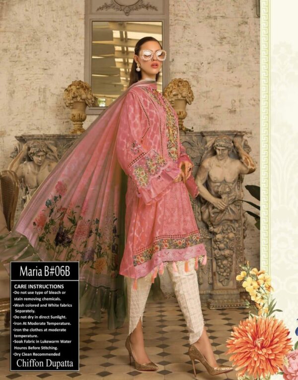 Pink colored 3 piece maria b lawn suit replica