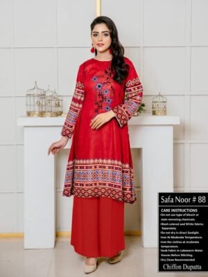 3 piece red color safa noor lawn suit replica
