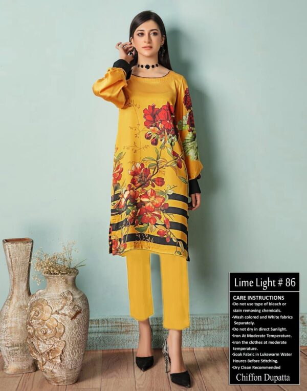 3 piece limelight lawn suit in yellow color