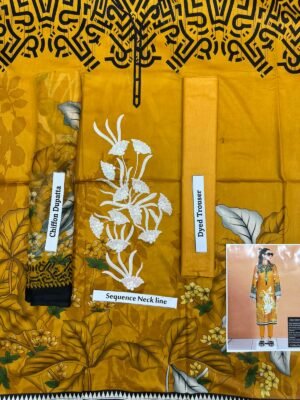 Buy 3 piece golden color lawn suit replica by zara meer: DLS-29