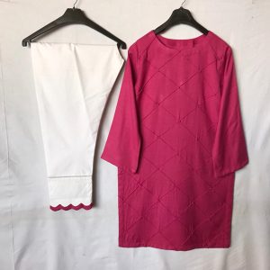 shocking pink colored 2 piece ready to wear lawn suit