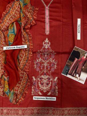3 Piece Wholesale Maria B Replica Maroon Lawn Suit