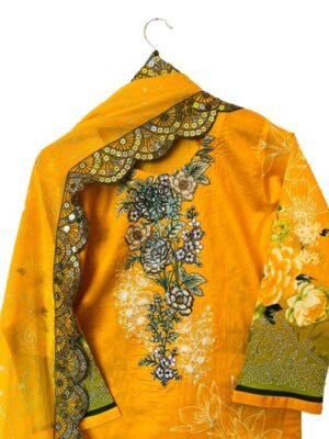 FFS 3 Pieces Digital Printed Pakistan Lawn Suits In Orange Color