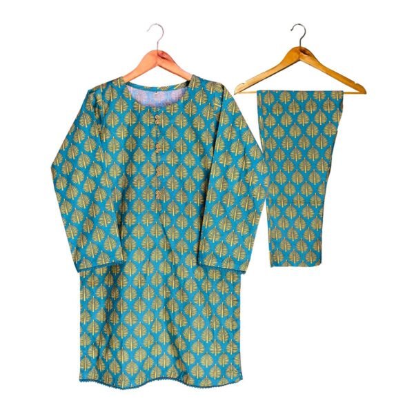 2 piece stitched printed lawn suit sea green color