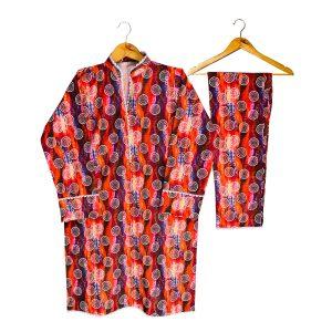 red multi colored 2 piece stitched printed lawn suit