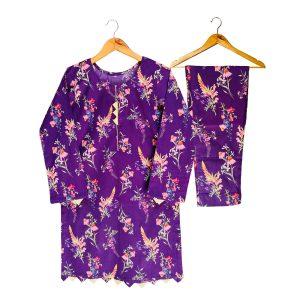 2-piece stitched printed lawn suit in Purple