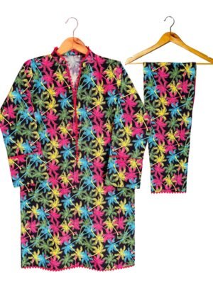 Buy 2 Piece Black Stitched Lawn Suit in Multi-Colored Print.