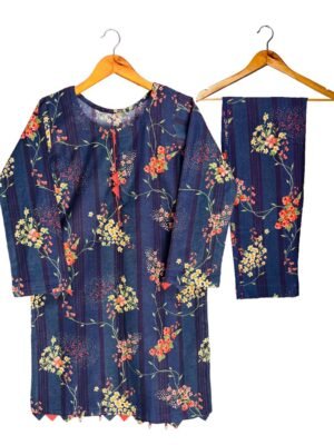 Buy 2 Piece Stitched Printed Lawn Suit in Dark Blue Color