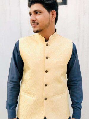 Golden Pakistani Men Waistcoat