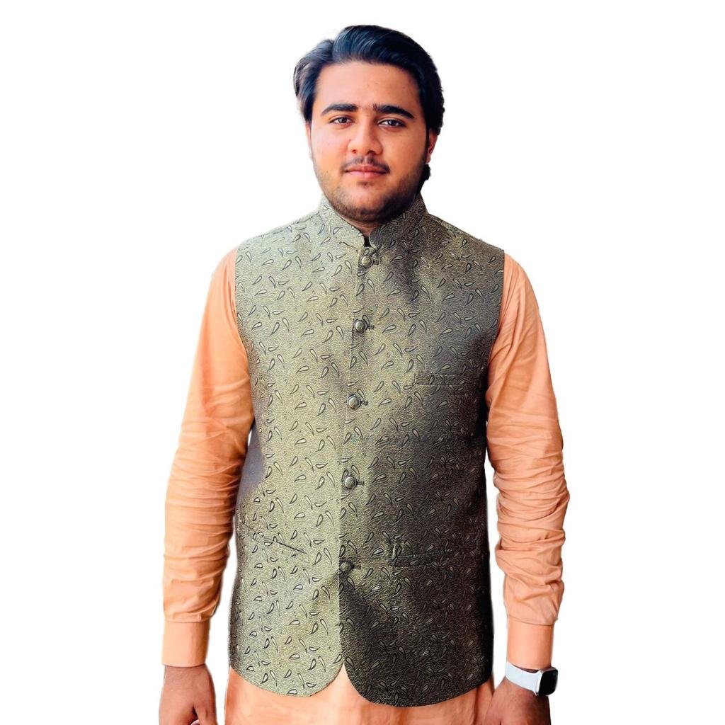 Olive Green Men's Pakistani Waistcoat - Faisalabad Fabric Store