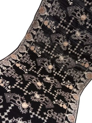 Black Color Velvet Embroidered Shawl For Women