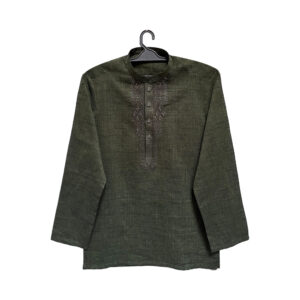 Dark Green Mens Cotton Fancy Short Kurta