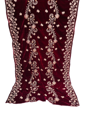 Maroon Velvet Women's Embroidered Shawl