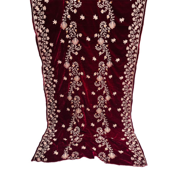 Maroon Velvet Women's Embroidered Shawl