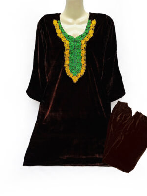 Brown Pakistani Embroidered Velvet 2pc suit