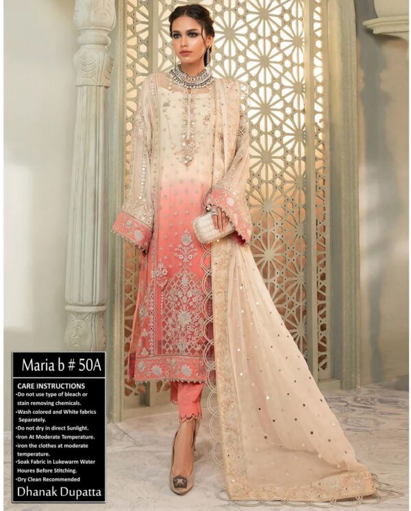 Cream-Maroon Color Maria b Dhanak Suit